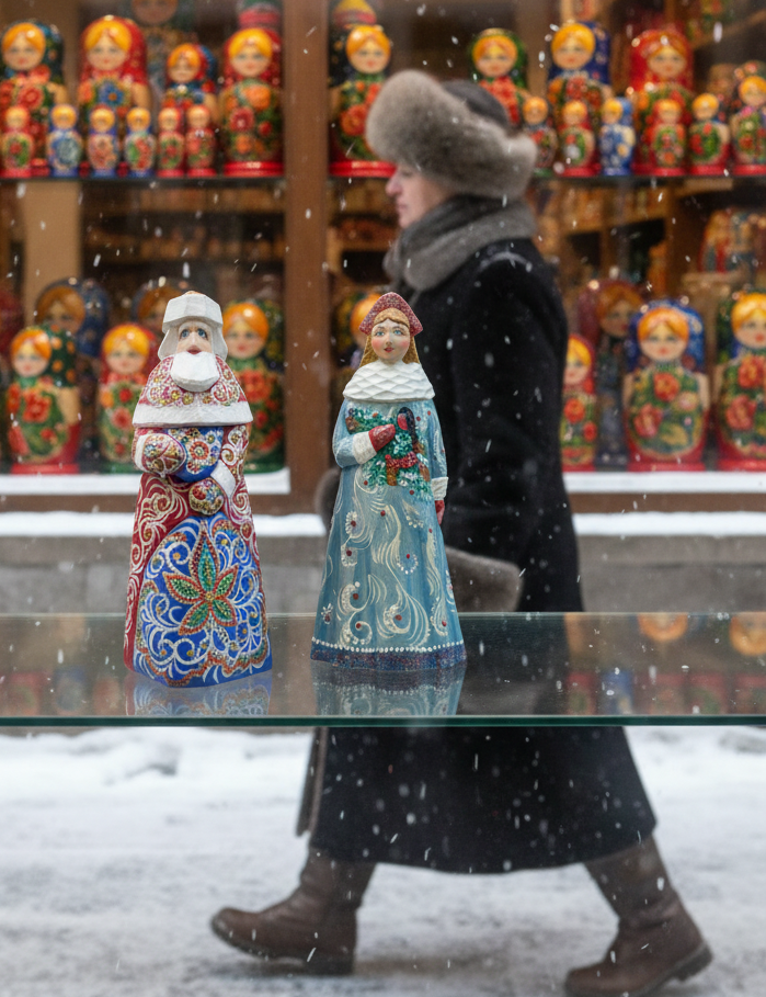 Ded Moroz e Sneguročka - Statue Artigianali Russe Dipinte a Mano