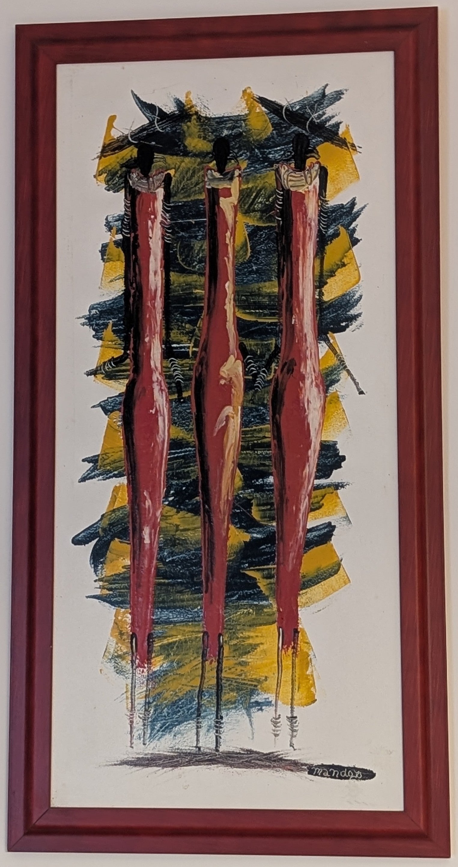 Donne Masai – dipinto Tingatinga, 40×80 cm, Mandajo, Tanzania