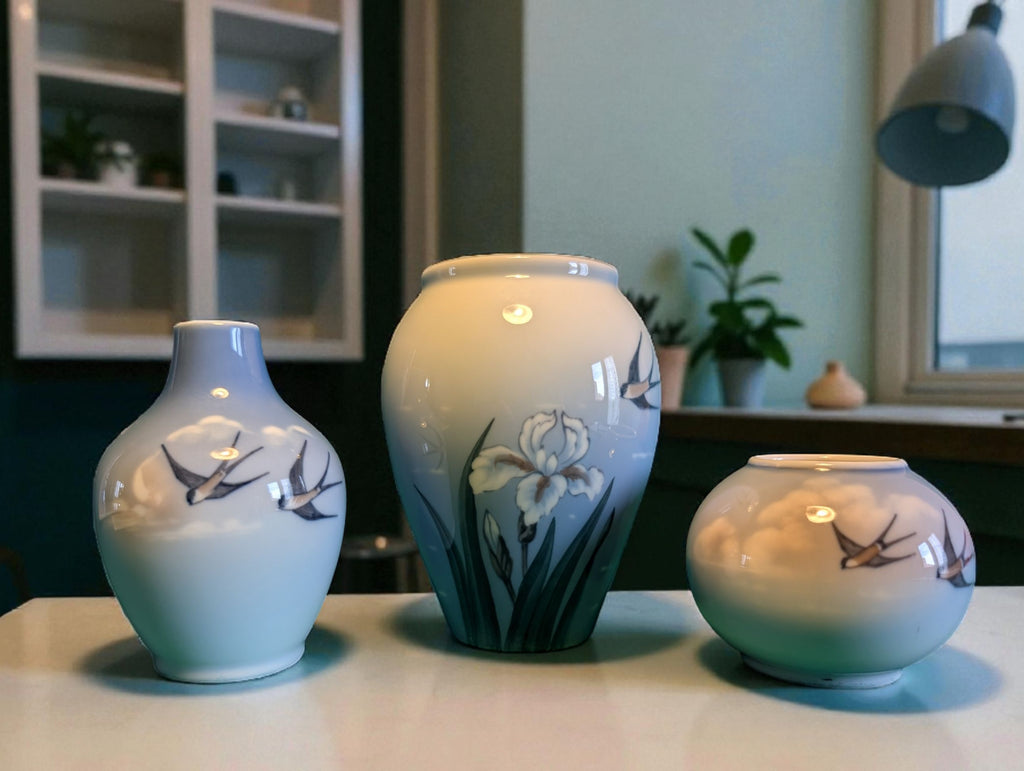 composizione di vasetti Royal Copenhagen : Iris e rondini