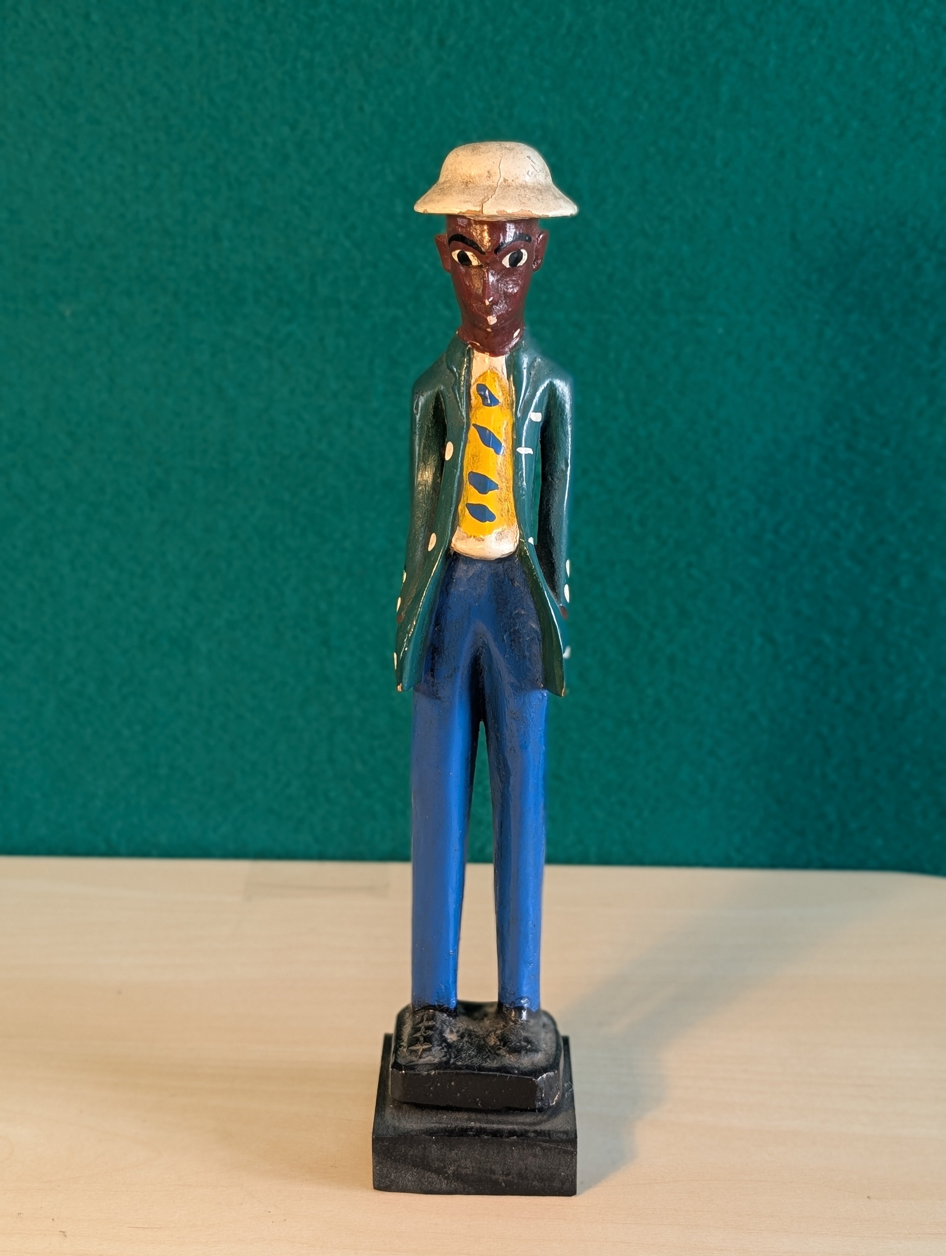 statuetta Africana Legno Dipinto 27cm - Arte Tribale Costa d'Avorio