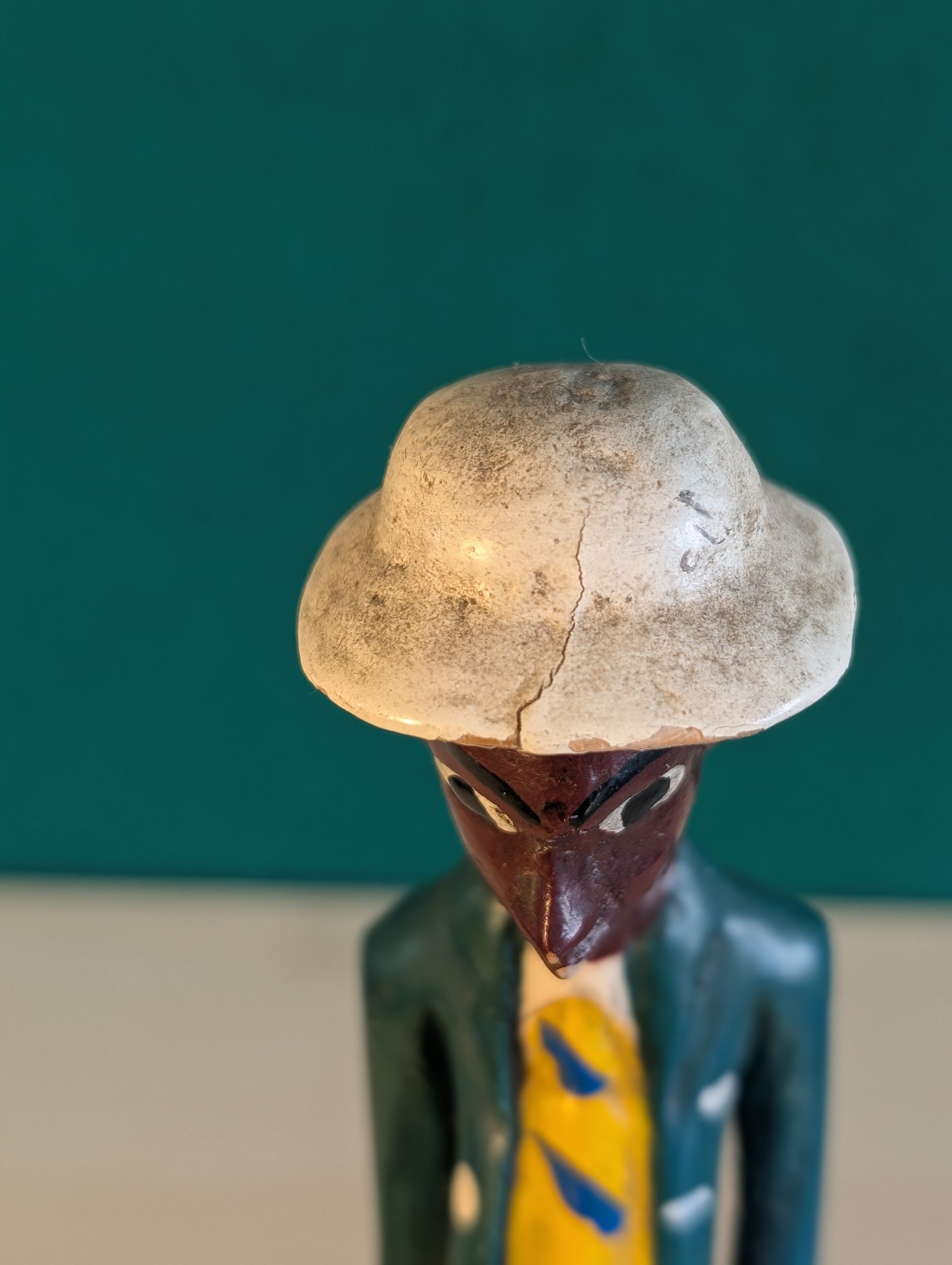 statuetta Africana Legno Dipinto 27cm - Arte Tribale Costa d'Avorio