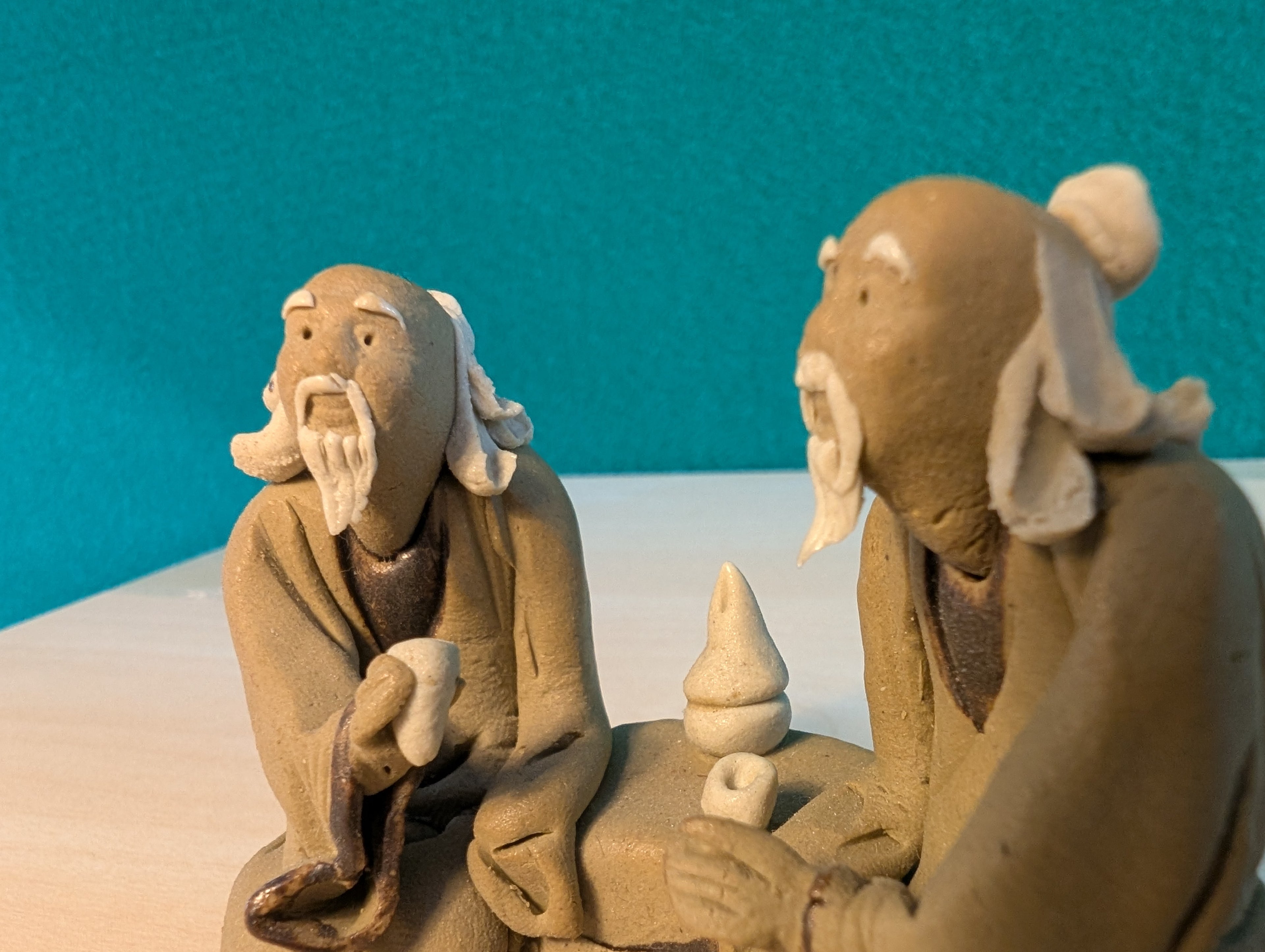 Statuette Cinesi Mudman in Terracotta - Artigianato Shiwan Vintage