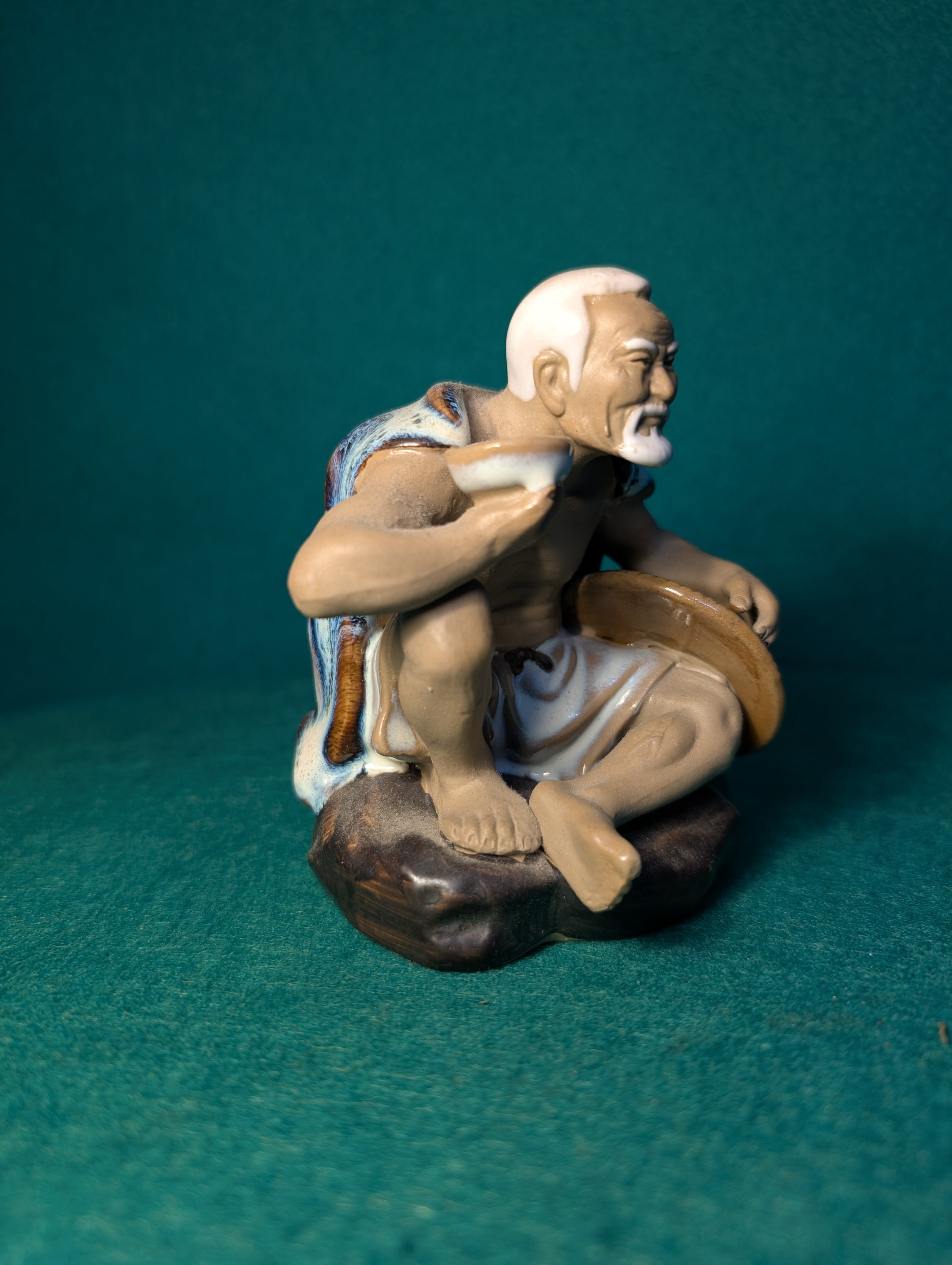 Statuetta Pescatore Shiwan Mudman Ceramica Cinese Vintage 1970 – Artigianato Shiwan Ware