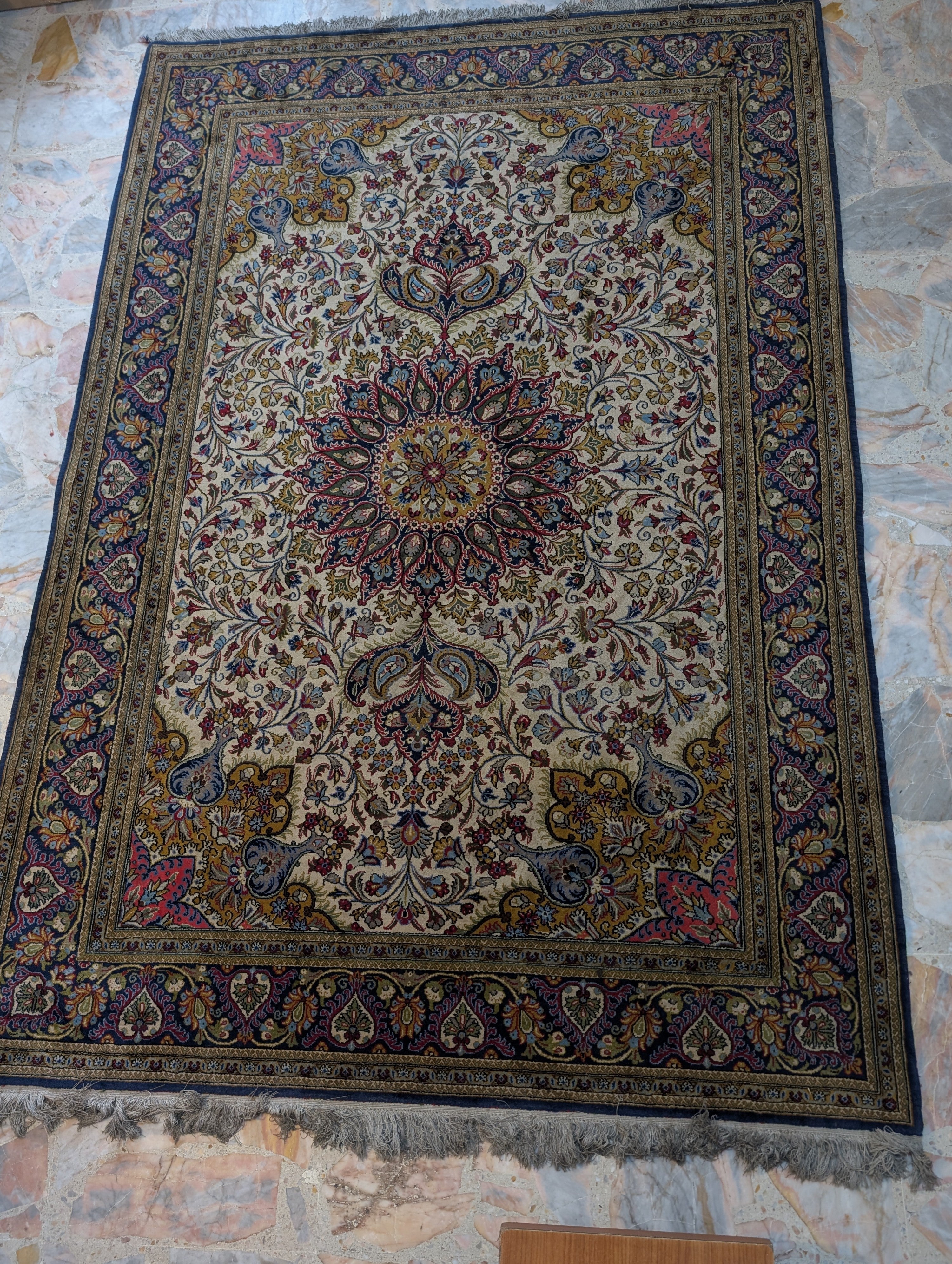 Tappeto Orientale Qum Kork Annodato a Mano - Lana Pregiata 207x140 cm - Certificato Toluian