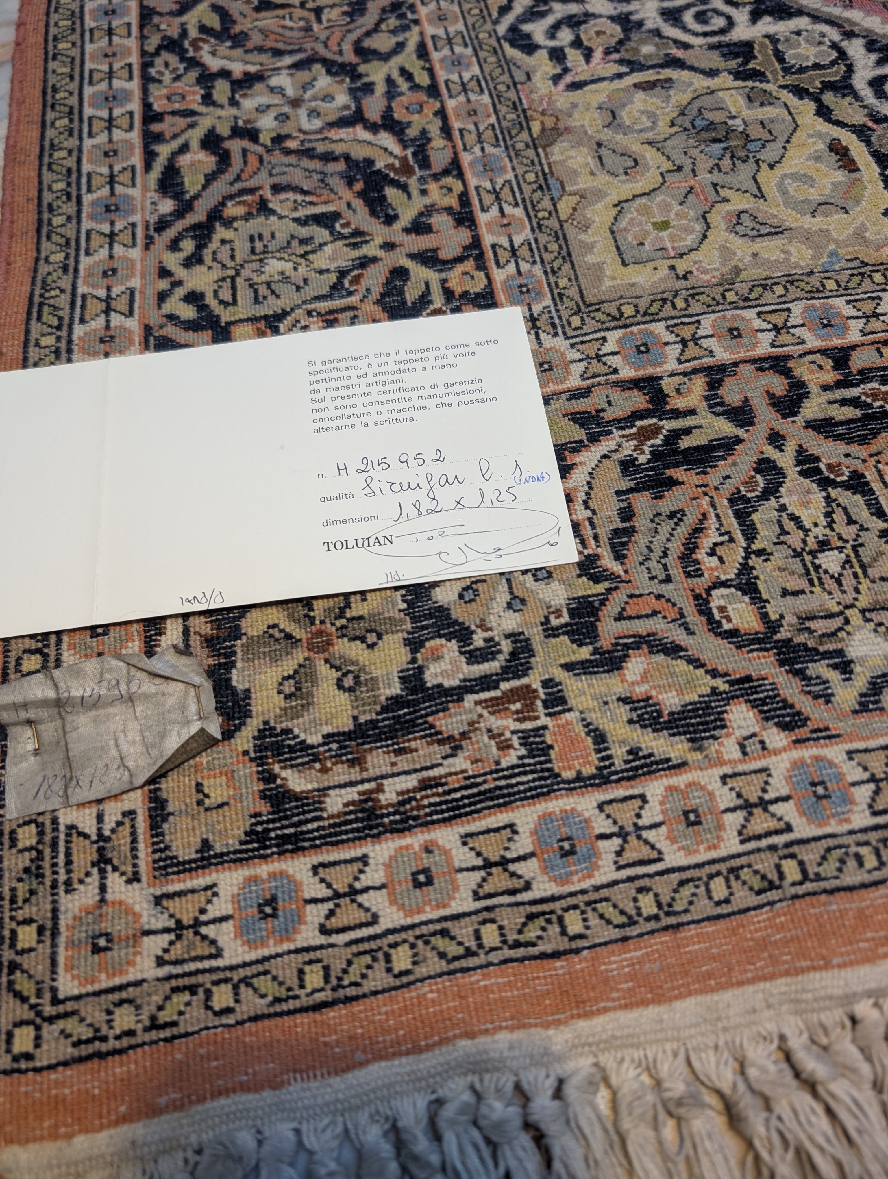 Tappeto Srinagar India Annodato a Mano - Ottime Condizioni con Certificato Garanzia