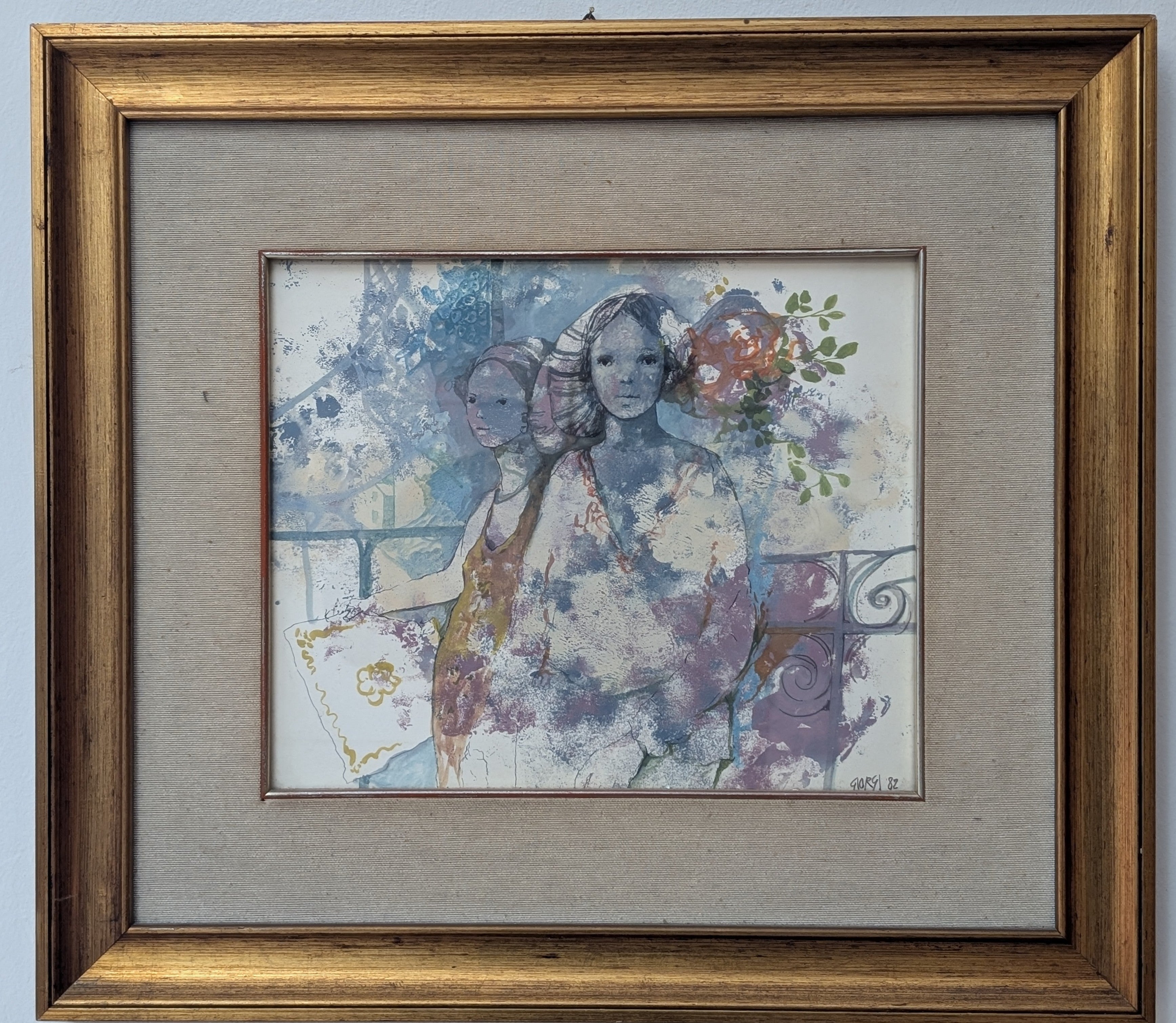 Due Ragazze in Blu – olio su tela, 30×25 cm, Giuseppe Giorgi, 1982