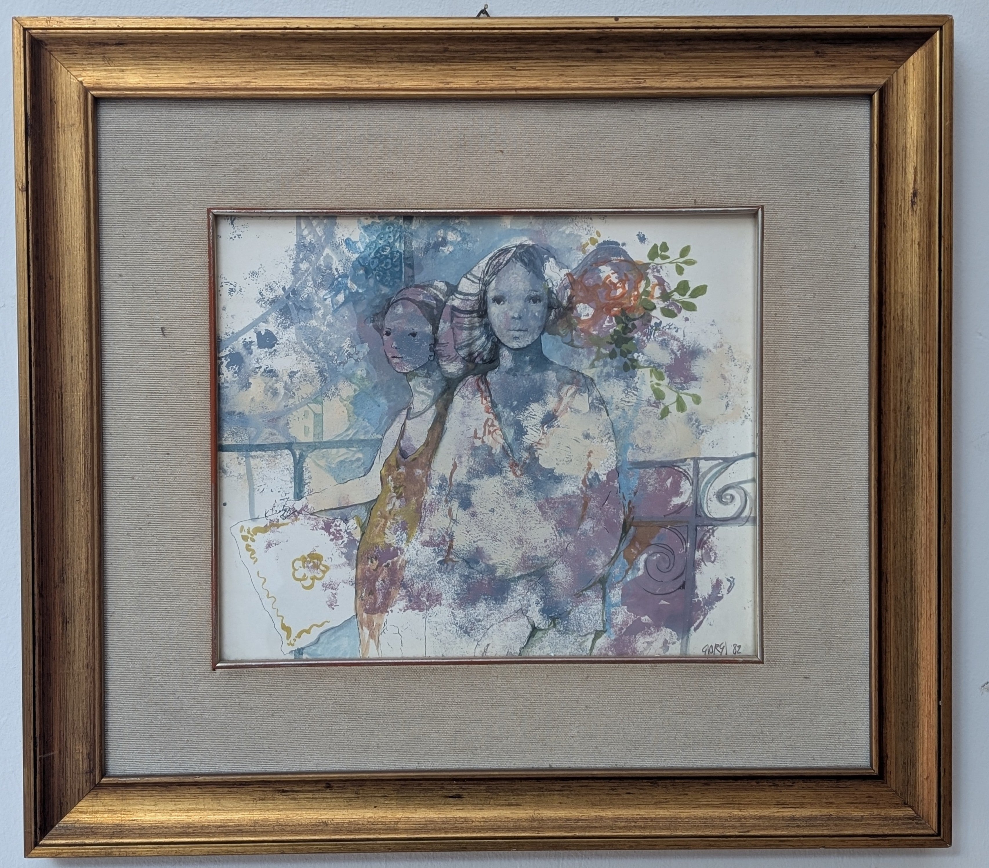 Due Ragazze in Blu – olio su tela, 30×25 cm, Giuseppe Giorgi, 1982
