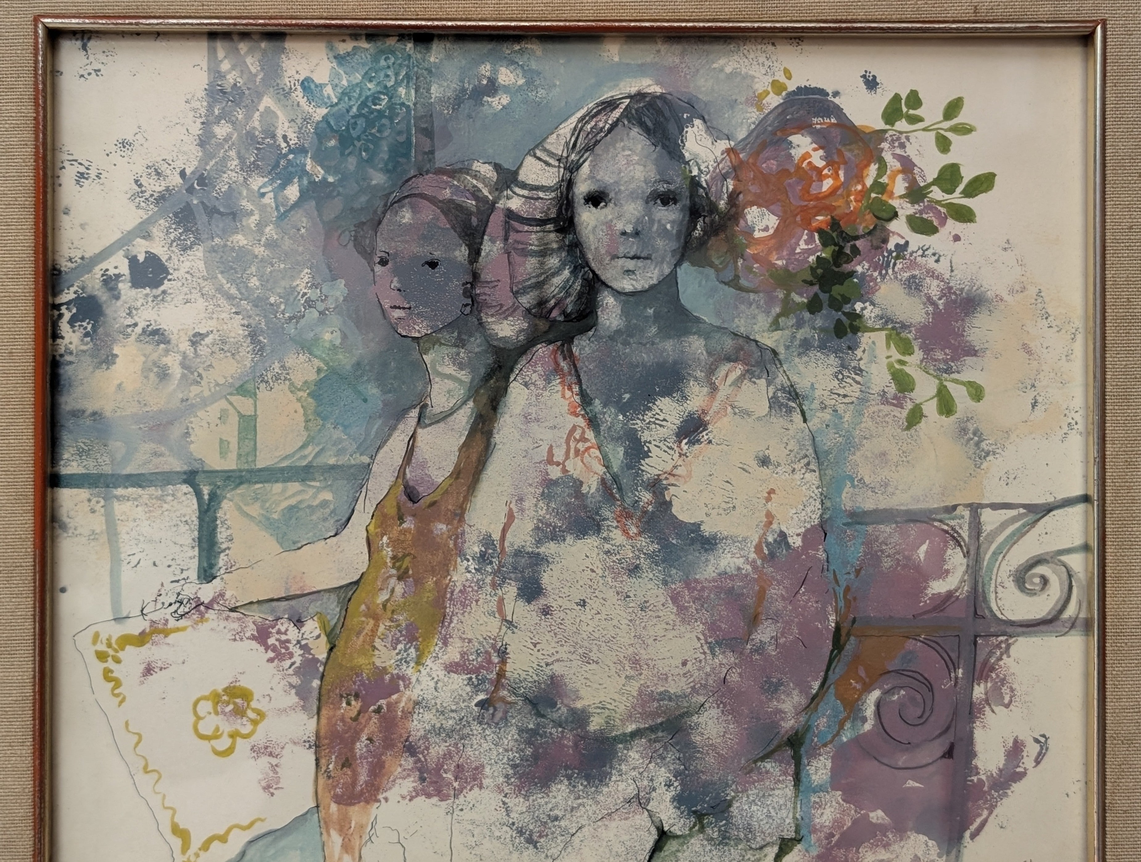 Due Ragazze in Blu – olio su tela, 30×25 cm, Giuseppe Giorgi, 1982