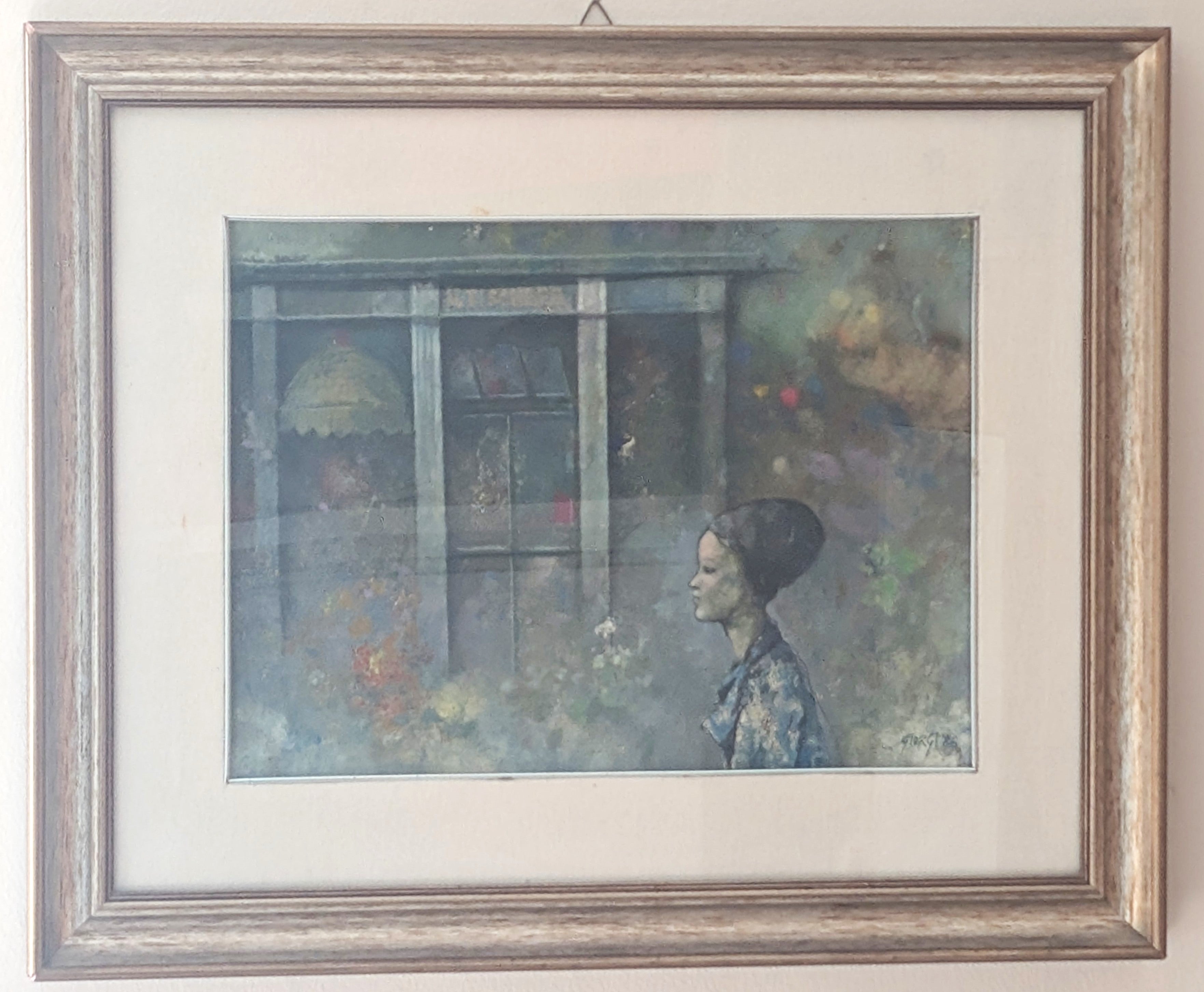 Passeggiata Solitaria tra Colonne e Sogni – olio su tela, 40×30 cm, Giuseppe Giorgi, 1982