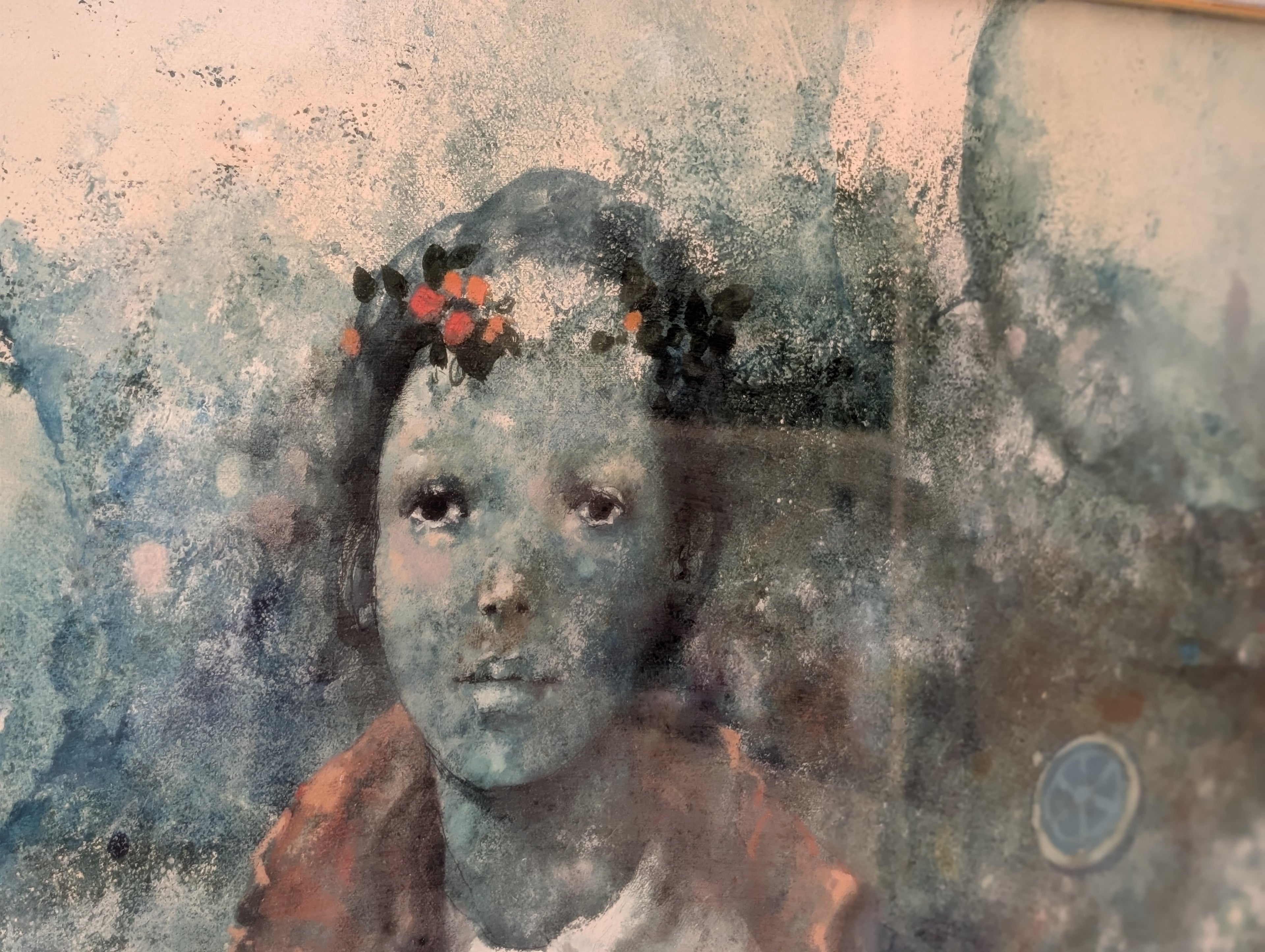 Fanciulla dei Sogni con Corona di Fiori – olio su tela, 55×60 cm, Giuseppe Giorgi, 1981