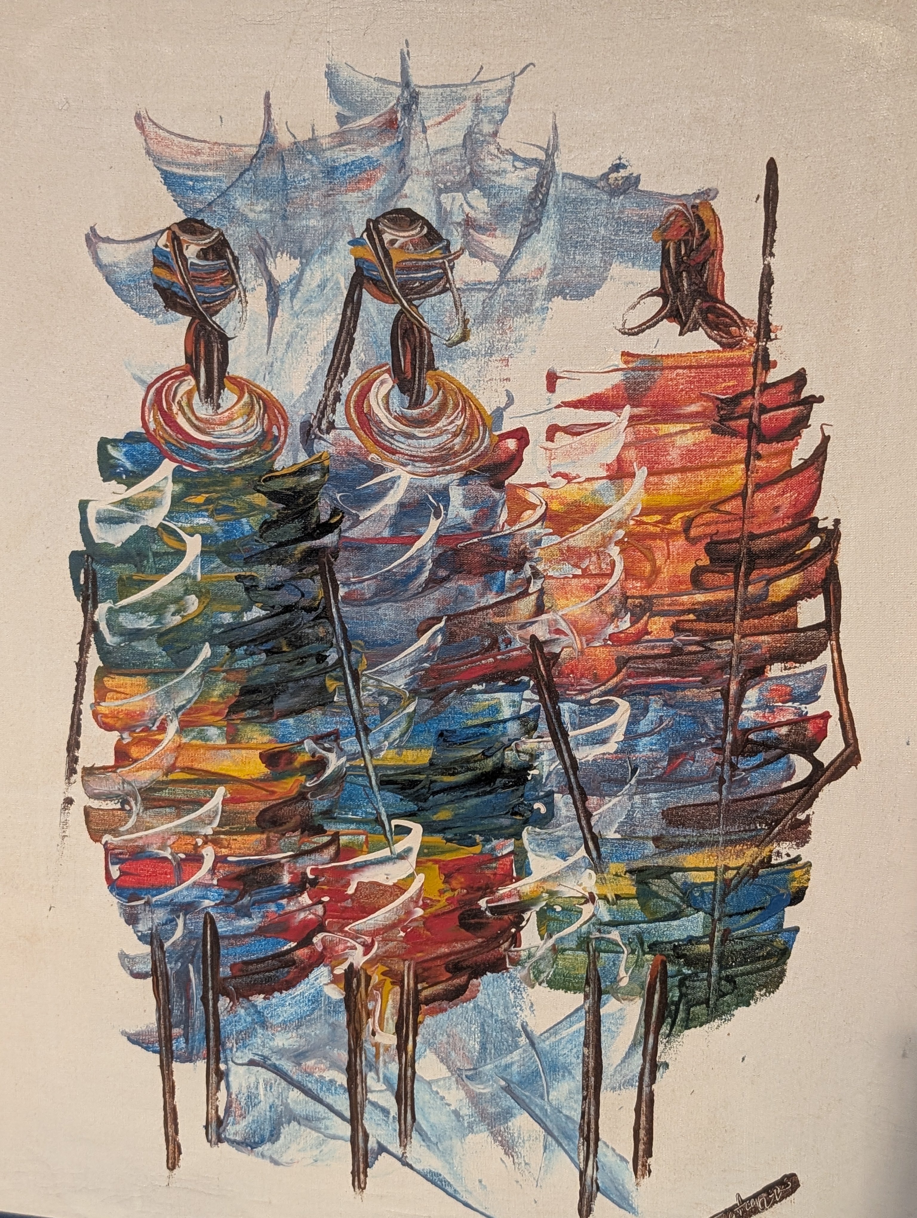 Tre Donne Masai – dipinto Tingatinga, 40×50 cm, scuola Tingatinga, Tanzania