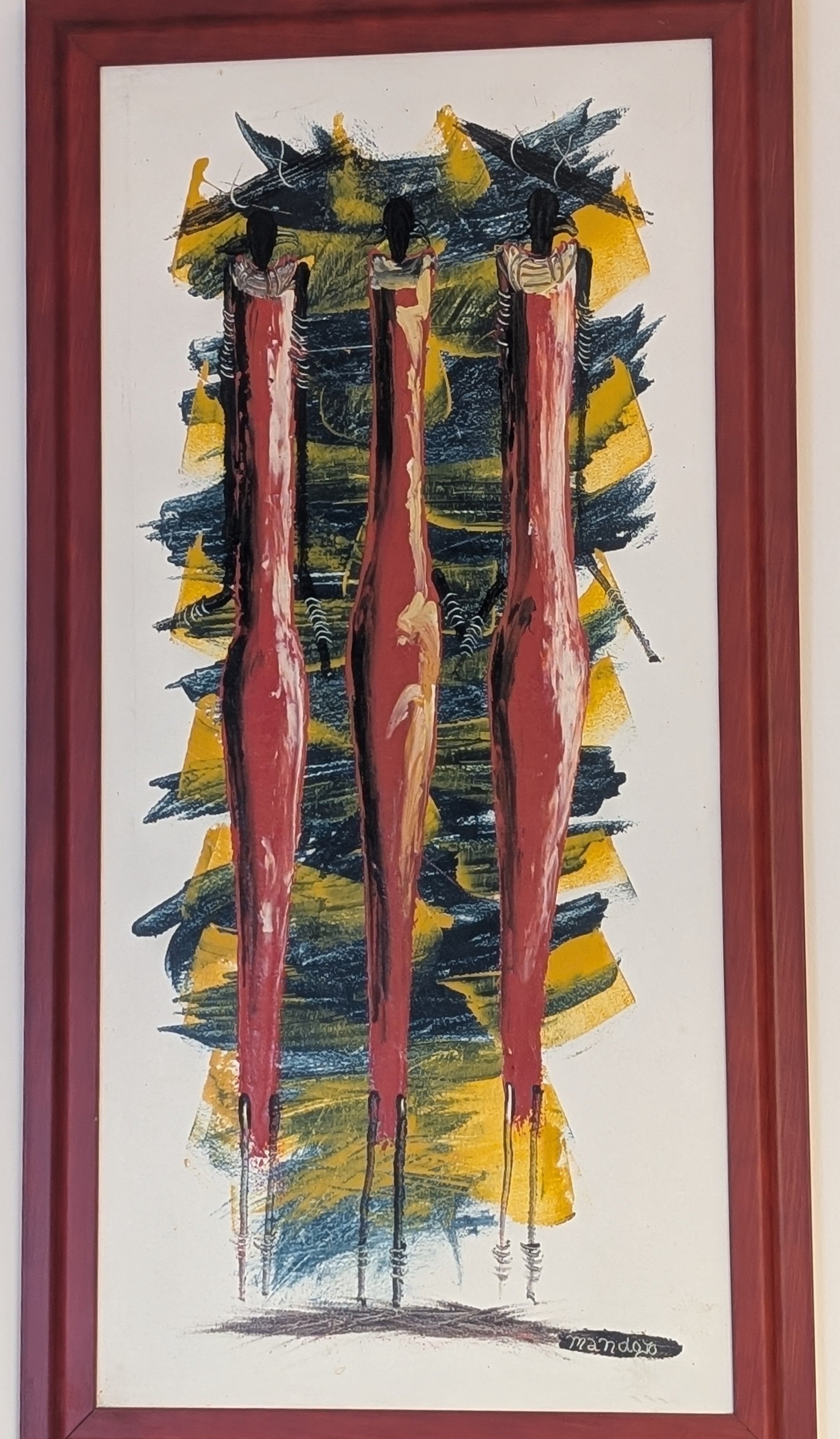 Donne Masai – dipinto Tingatinga, 40×80 cm, Mandajo, Tanzania