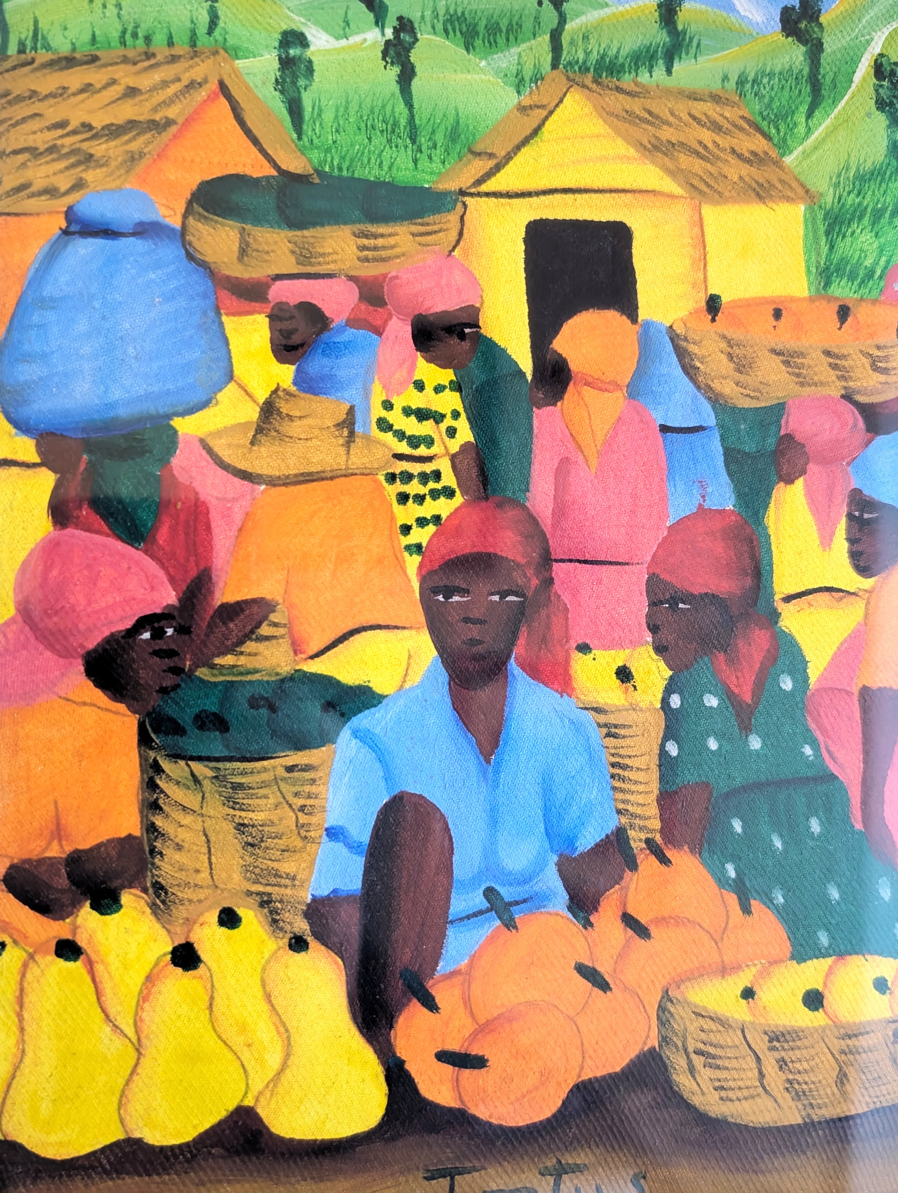 Stampa Tela Arte Haitiana "Donne al Mercato" - Domenique Fontus 20x25cm