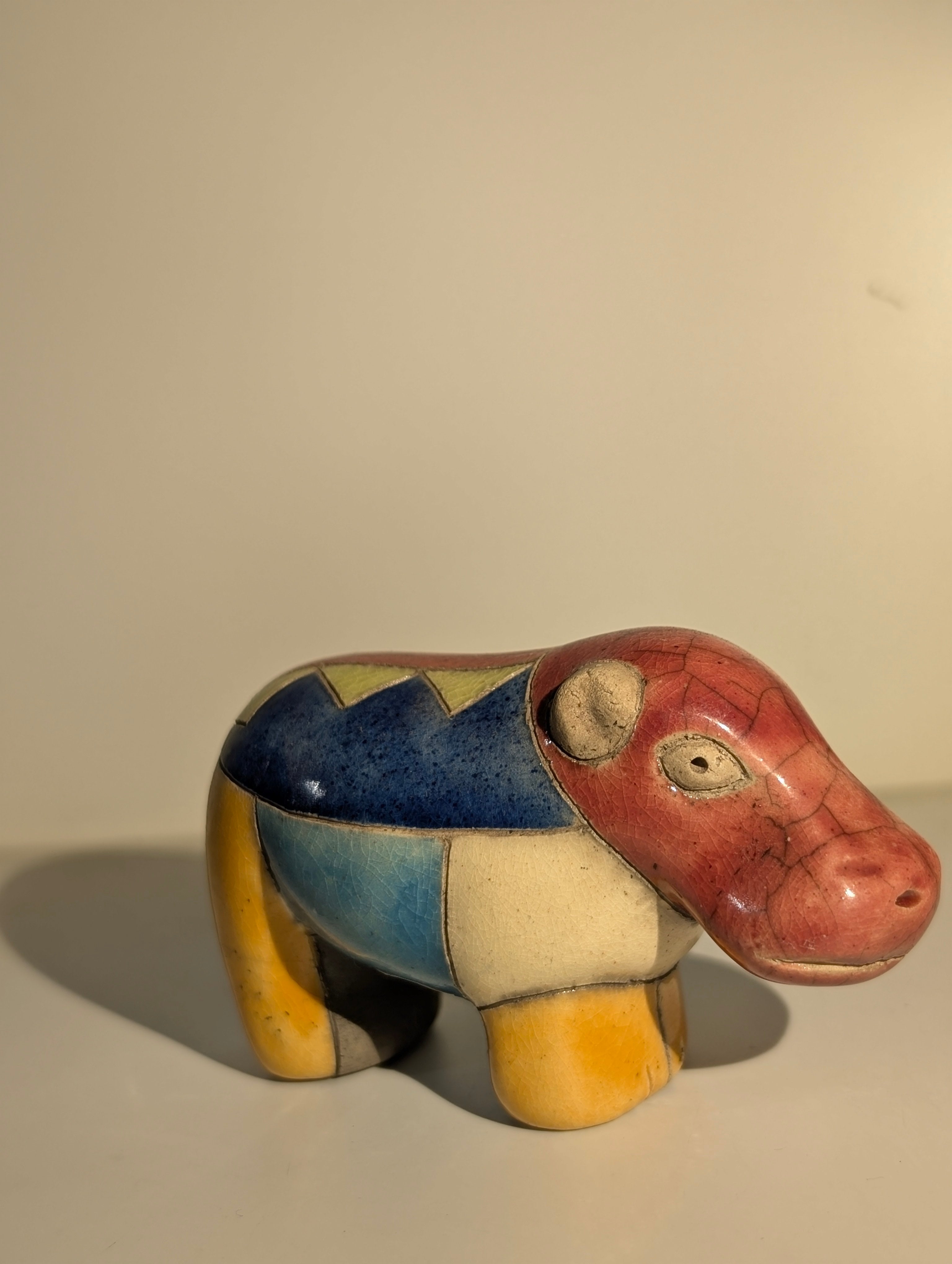 Ippopotamo Raku – Ceramica Artigianale Dipinta a Mano