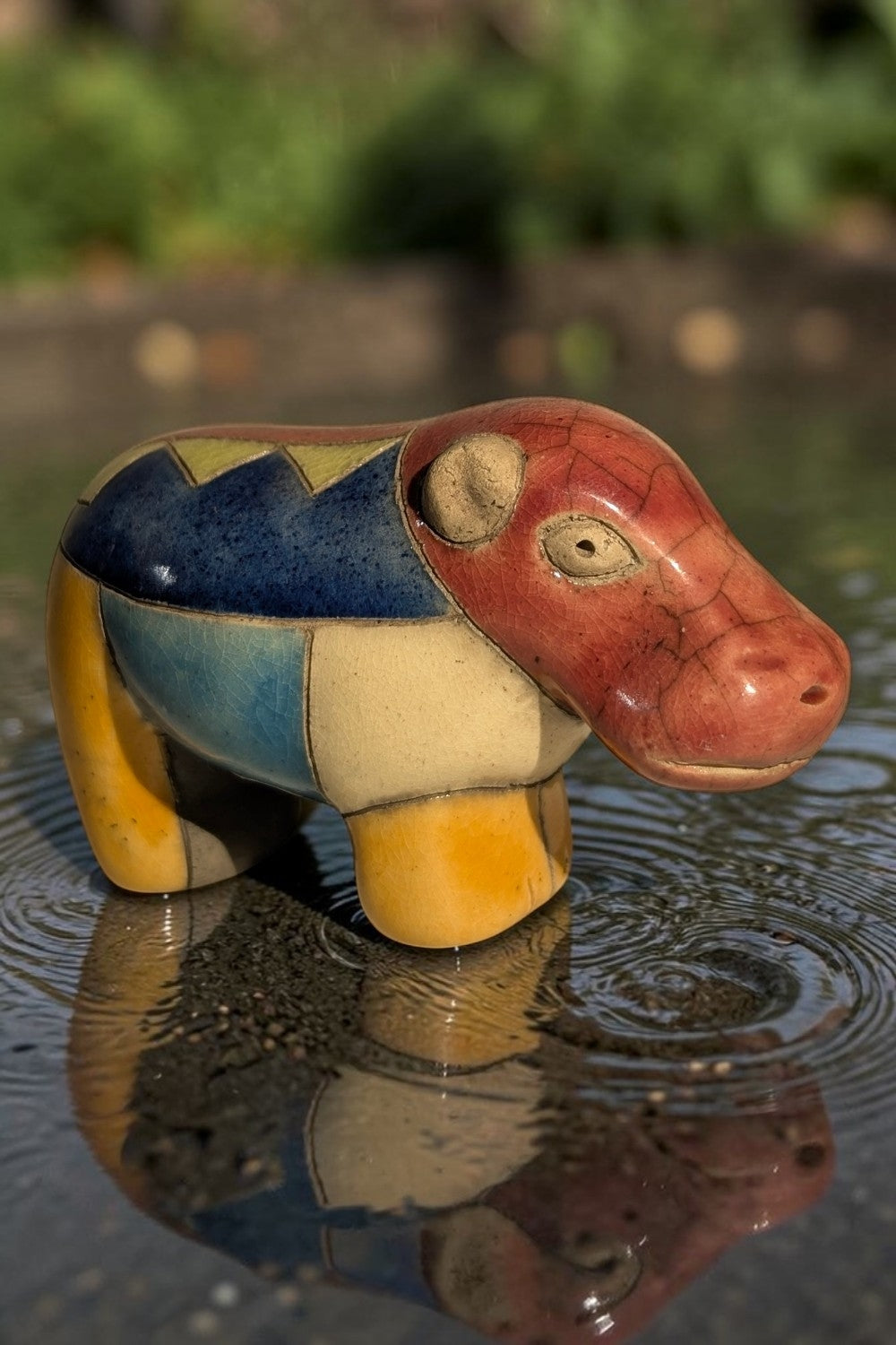 Ippopotamo Raku – Ceramica Artigianale Dipinta a Mano