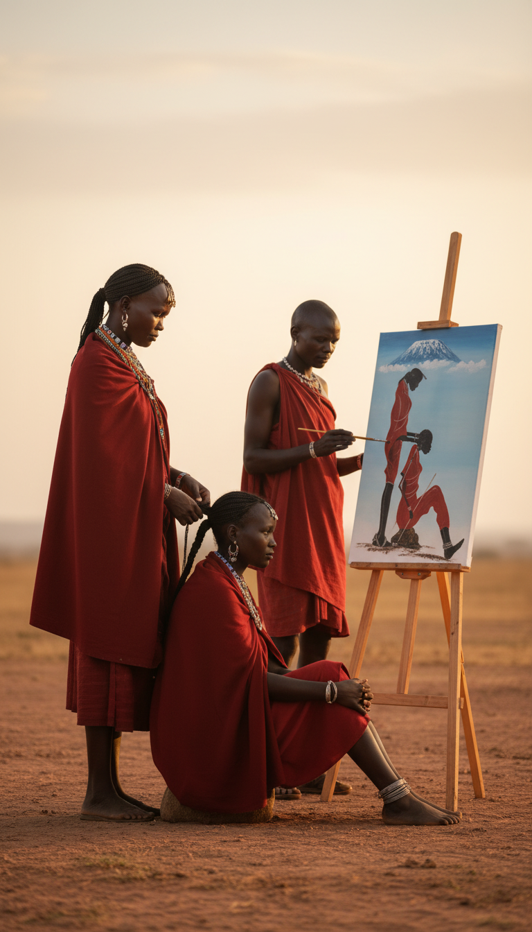 Masai – dipinto Tingatinga, 85×45 cm, Said, Tanzania