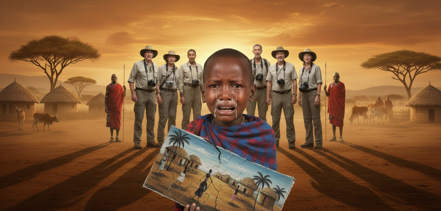 Bambino che Piange – dipinto Tingatinga, 90×30 cm, J.J.M., Tanzania