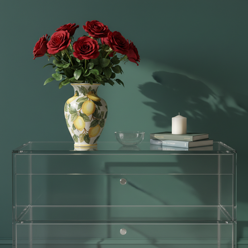 Vaso Caltagirone dipinto a mano – motivo limoni, H.30 cm, artigianato siciliano