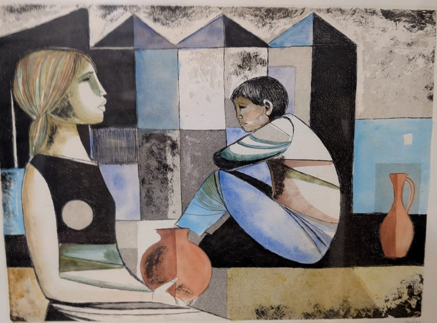 Serigrafia Lucio Ranucci "Scena Quotidiana" 40x30cm - Cubo-Espressionismo