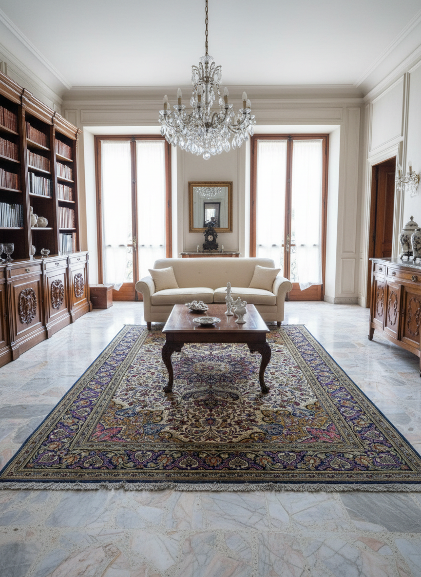 Tappeto Orientale Qum Kork Annodato a Mano - Lana Pregiata 207x140 cm - Certificato Toluian